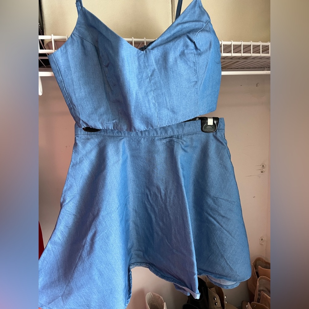 Lulus denim crop top and mini skirt set